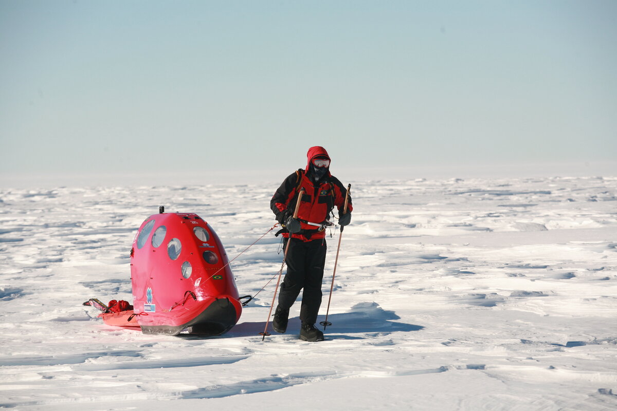 Julio on the march, with his sled-as-shelter