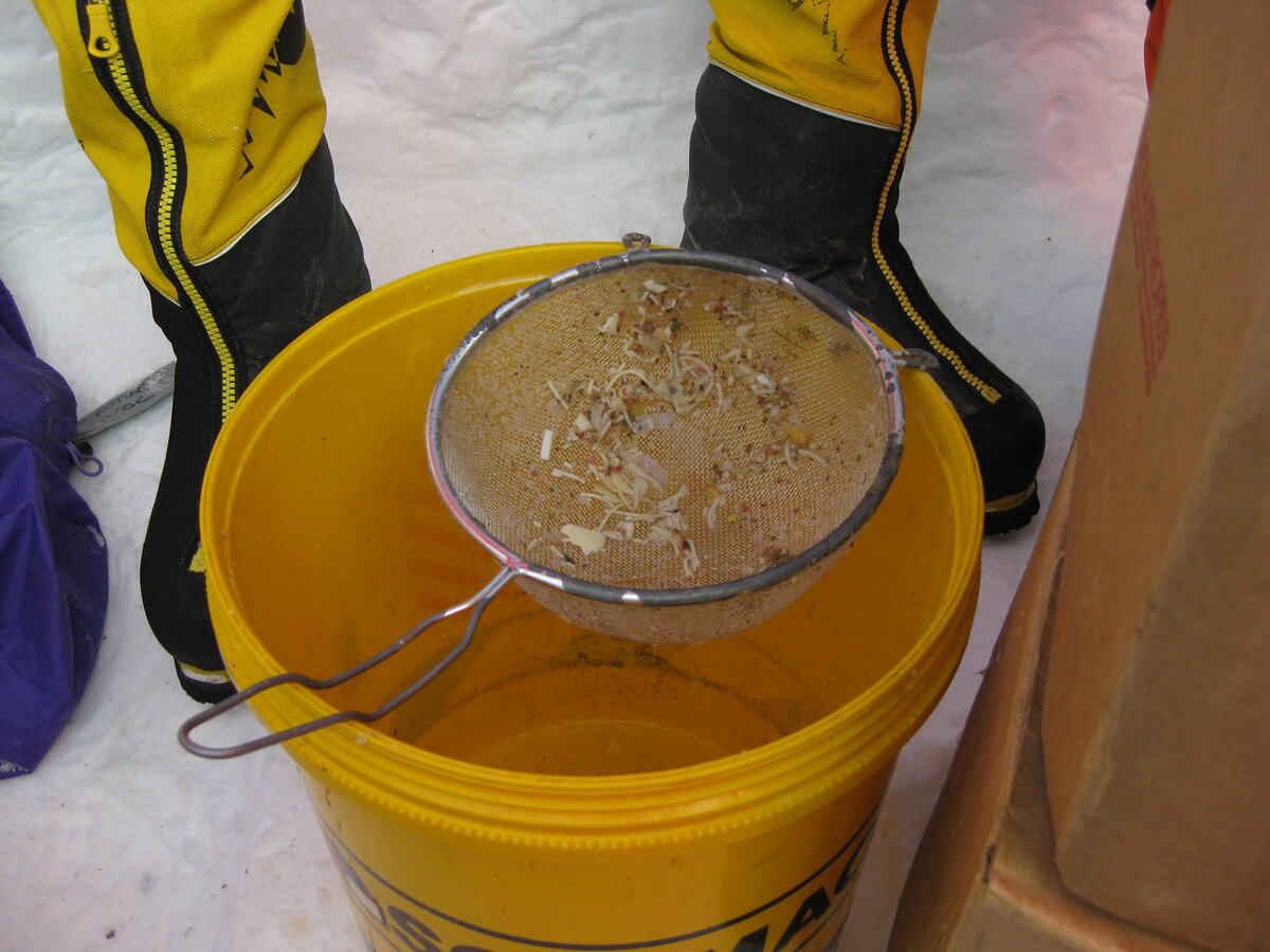 Straining gray water on Mt. Vinson