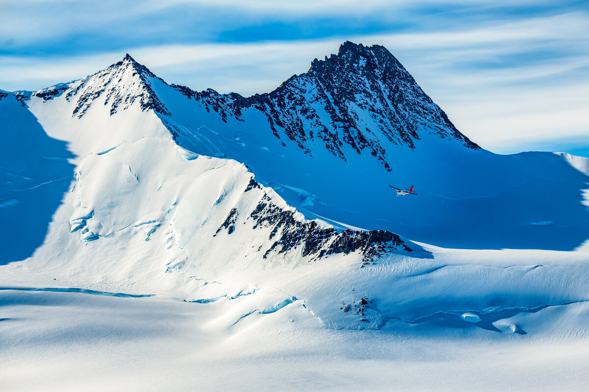 Twin Otter prepares to land at Three Glaciers